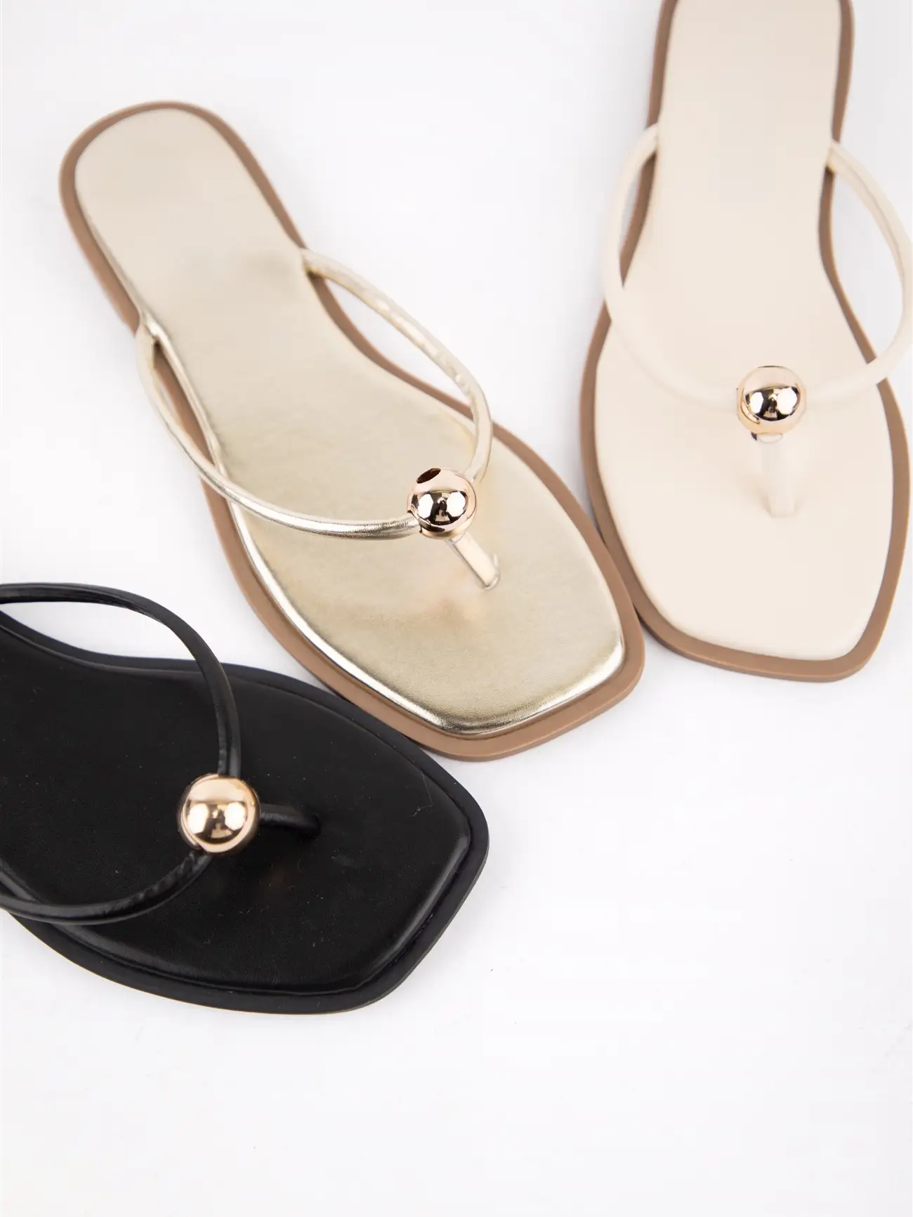 GOLD Minimal Thong Sandals Thin Strap Gold Ball