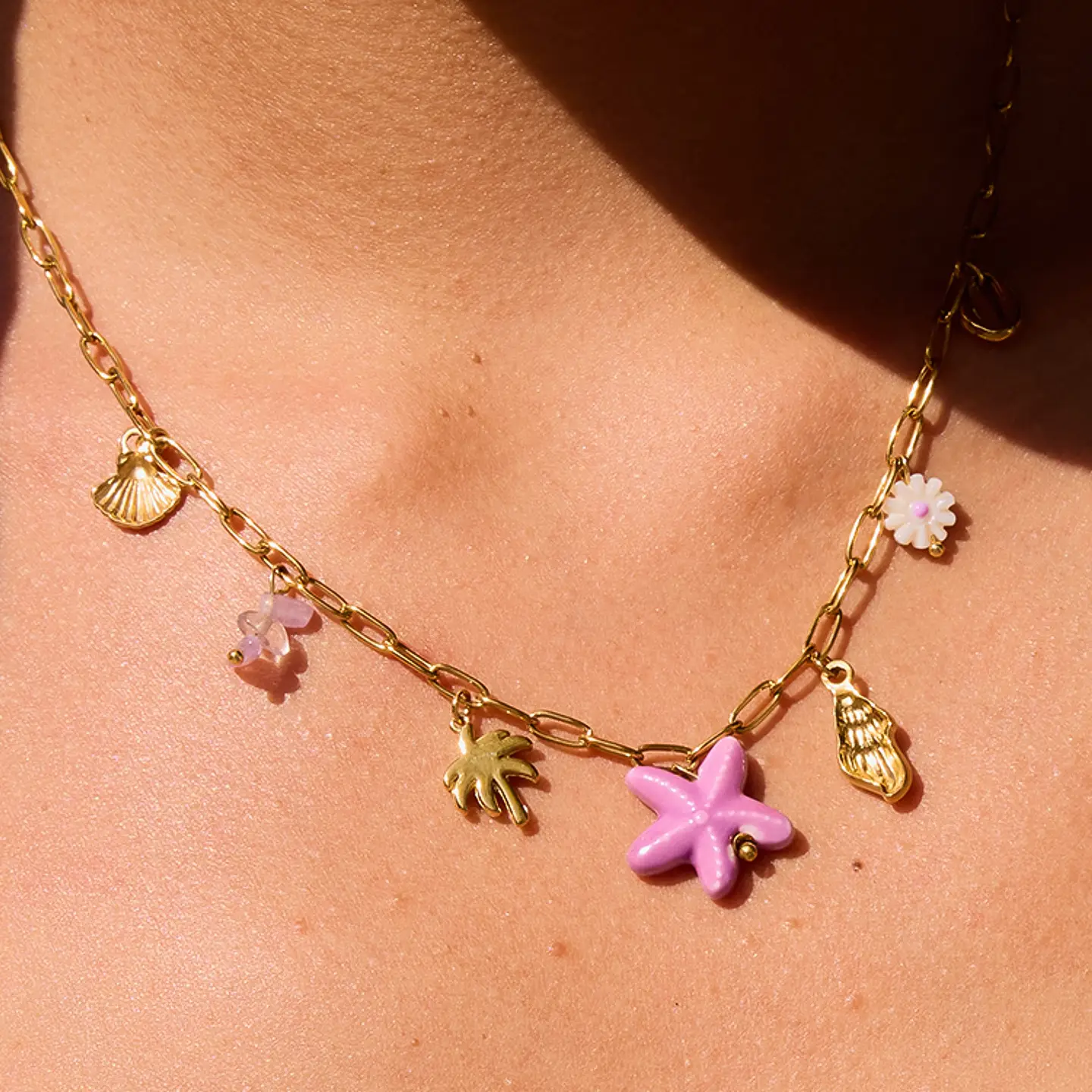 Anya 18K Gold Non-Tarnish Starts and Palm Charm Necklace