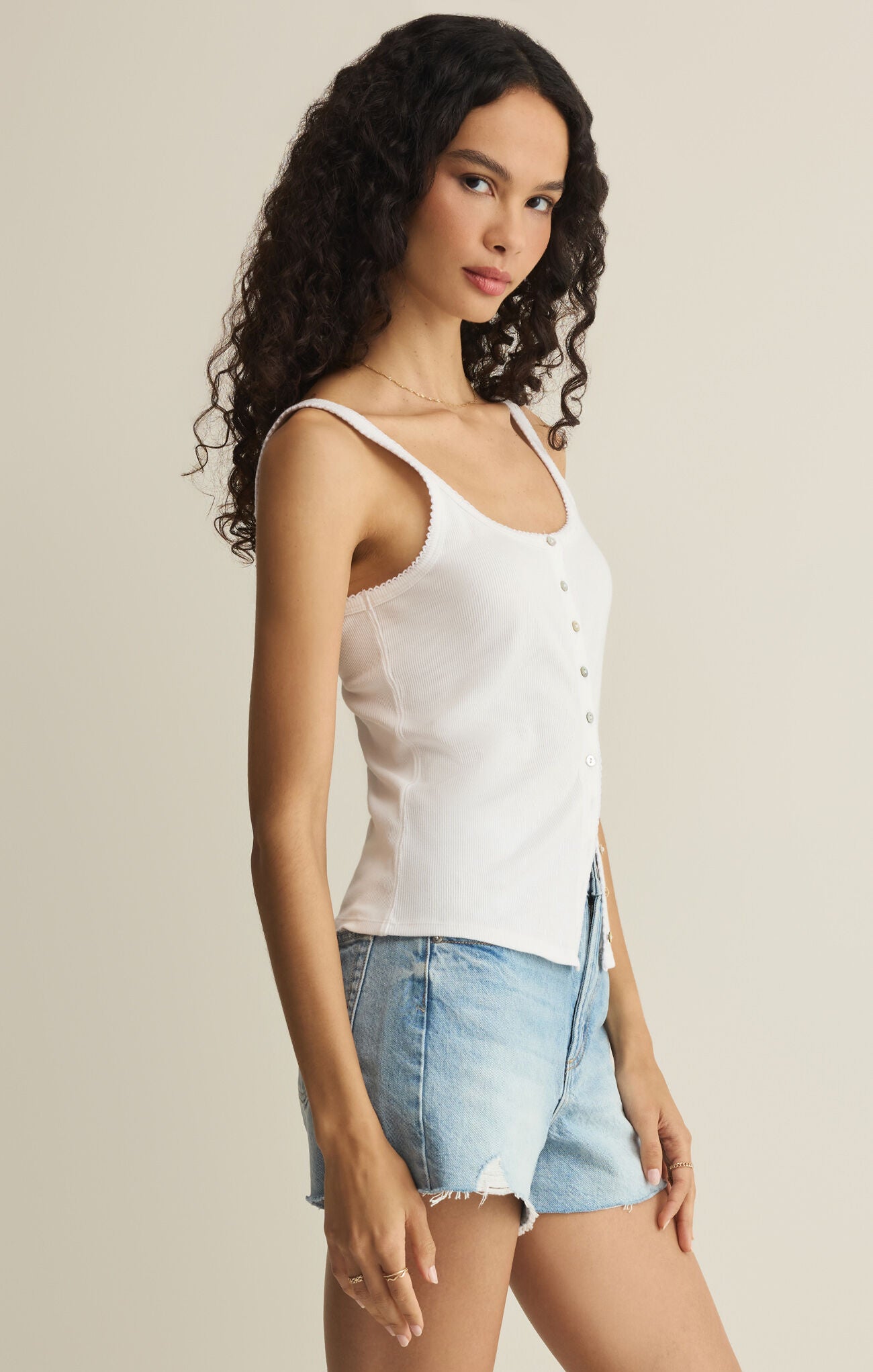 Z SUPPPLY Niko Scallop Rib Tank Top White