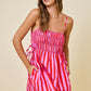 Damon Striped Smocked Mini Dress Pink