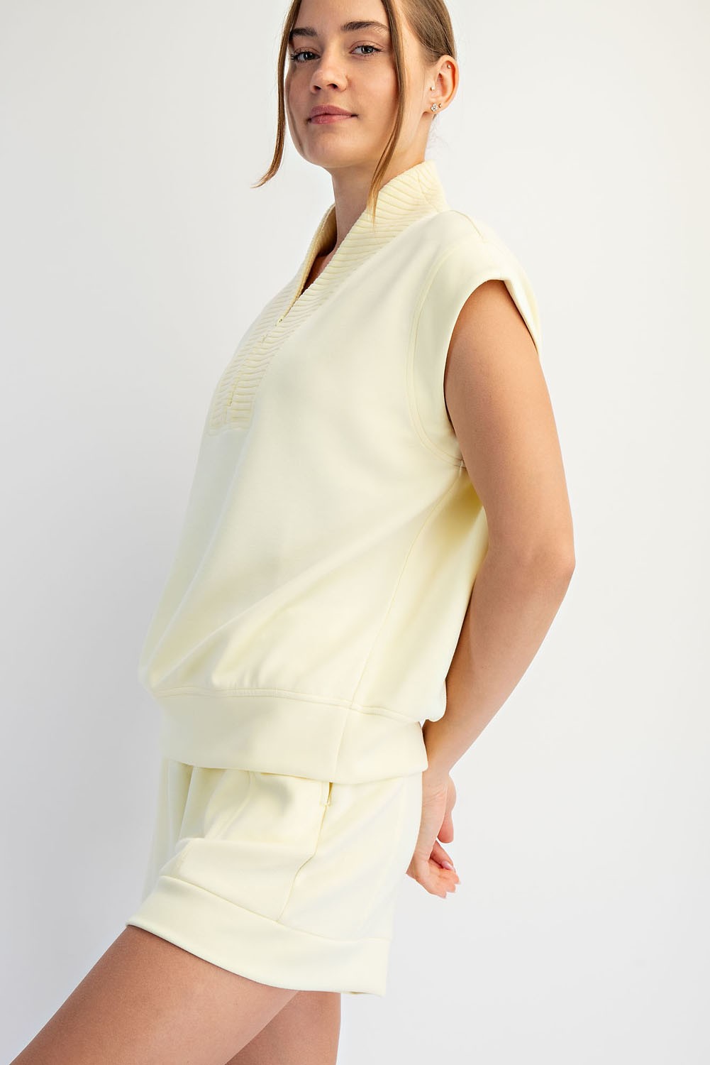 Modal Scuba Quarter Zip Sleeveless Top Lemon