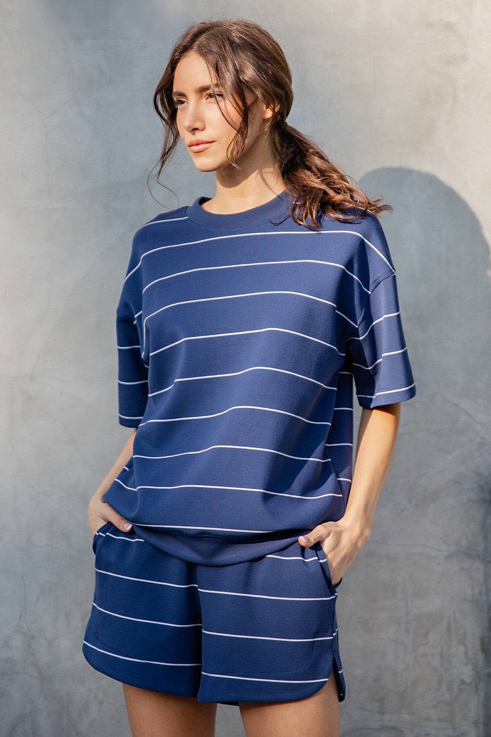 Navy Modal Scuba Stripe Tulip Short