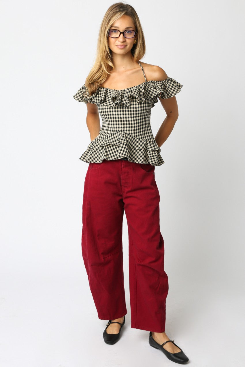 Edith Checkered Ruffle Top