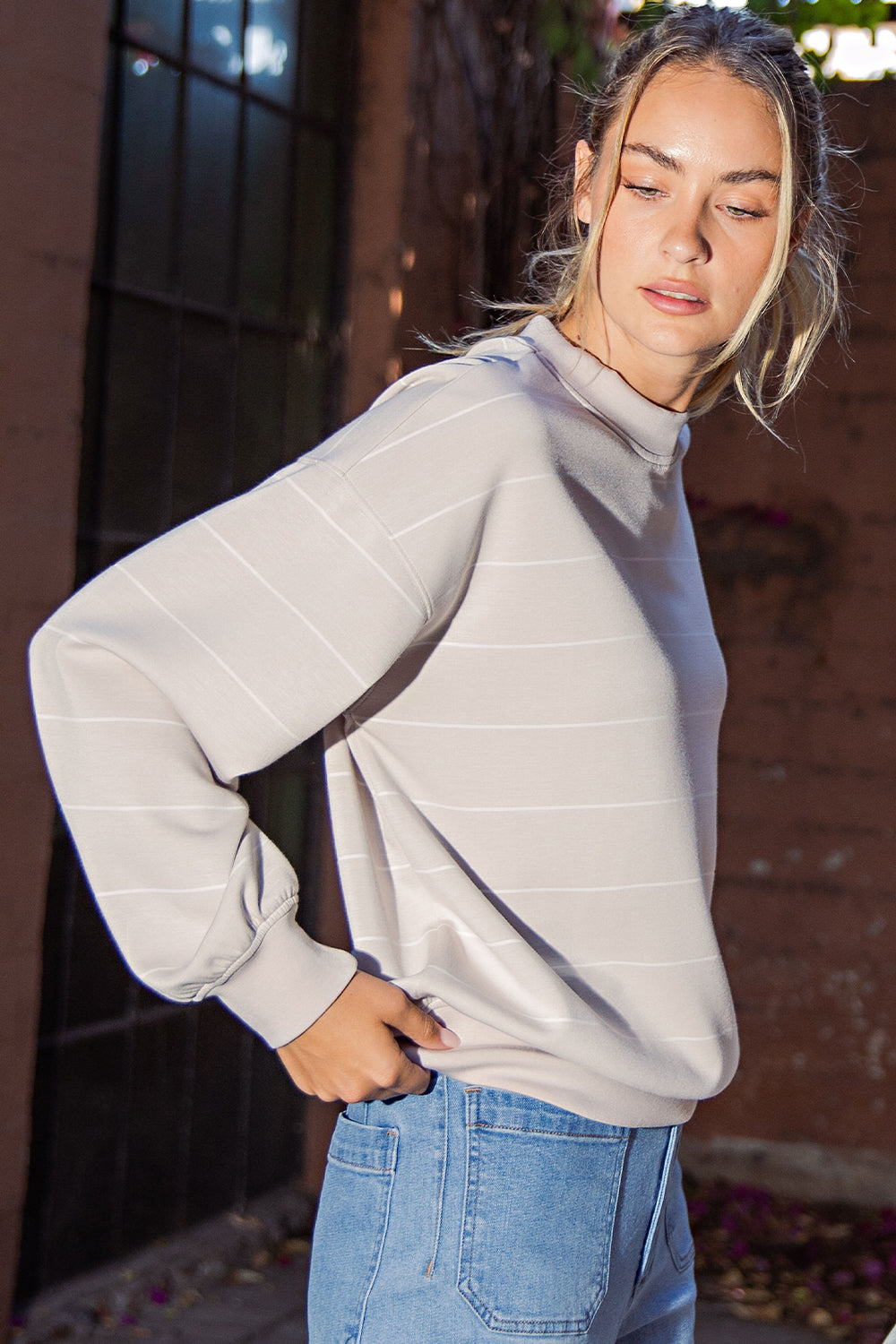 Cream Stripe Crew Neck