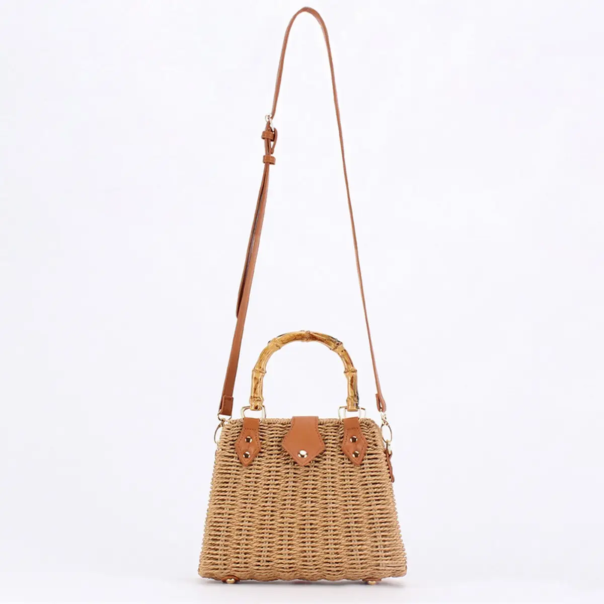 Straw Beach Bag with Bamboo Handle