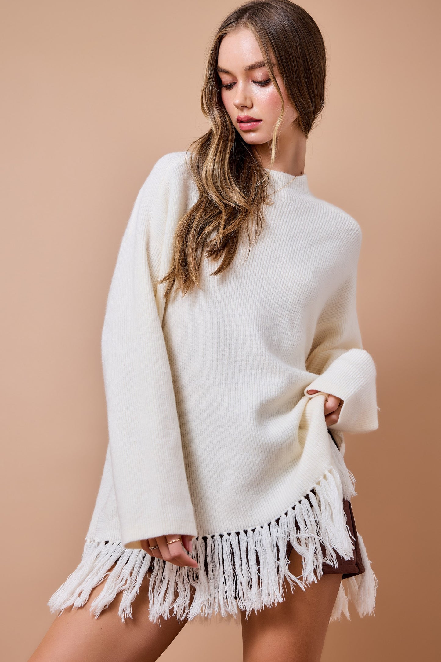 Dua Ivory Fringe Sweater