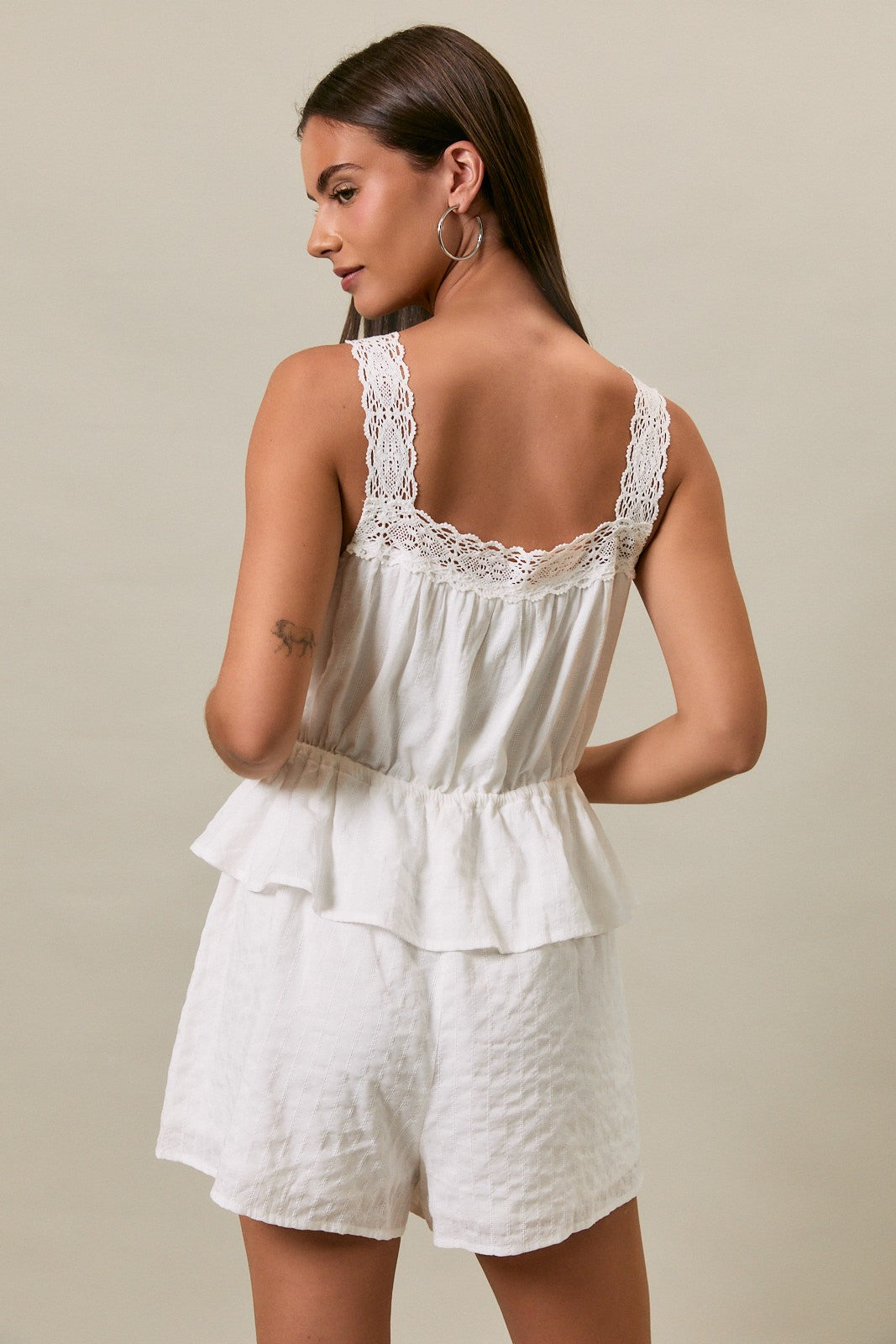 Lainey White Lace Trim Romper