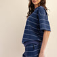 Modal Scuba Stripe Basic Short Sleeve Top Navy
