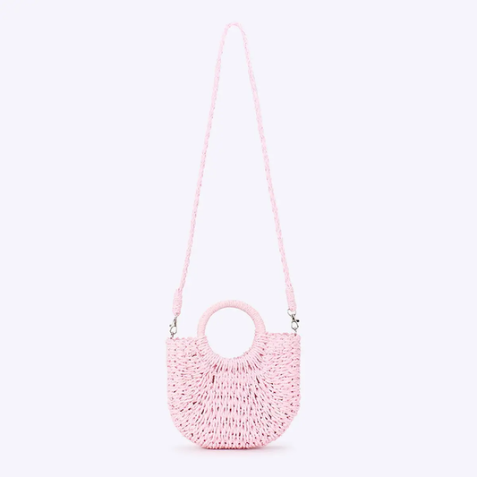 Solid Color Semi-Circle Handmade Straw BAG Pink