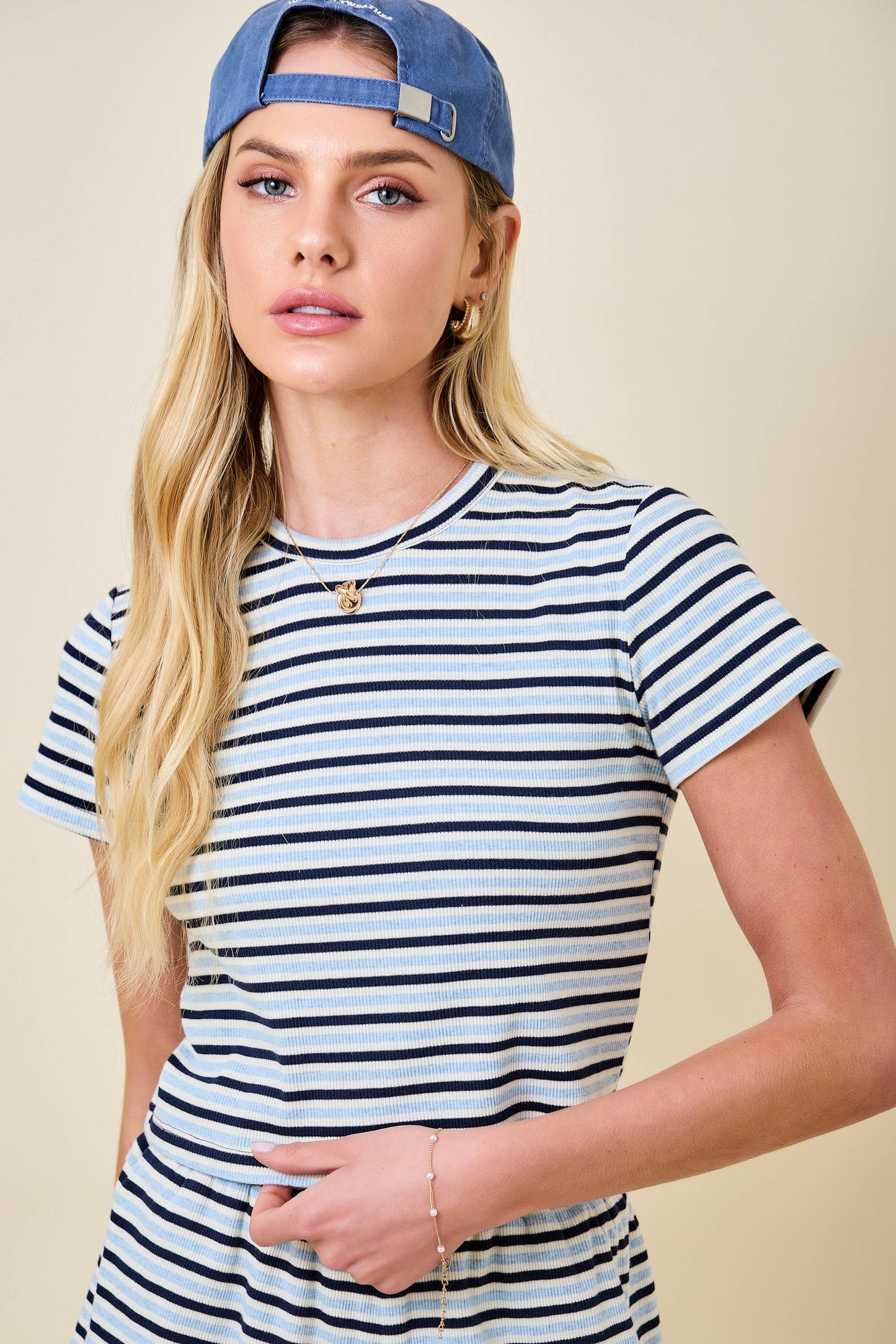 Dina Navy and Blue Striped Top
