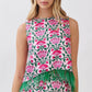Floral Print Feather Trim Sleeveless Top