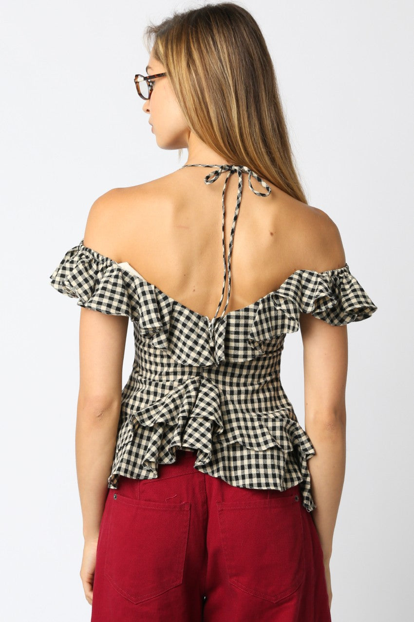 Edith Checkered Ruffle Top