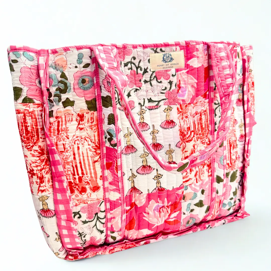 Pink Petale | Large Quilted Ruffle Tote Bag