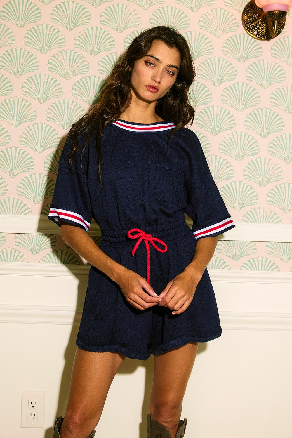 Becka Navy Ribbon Romper