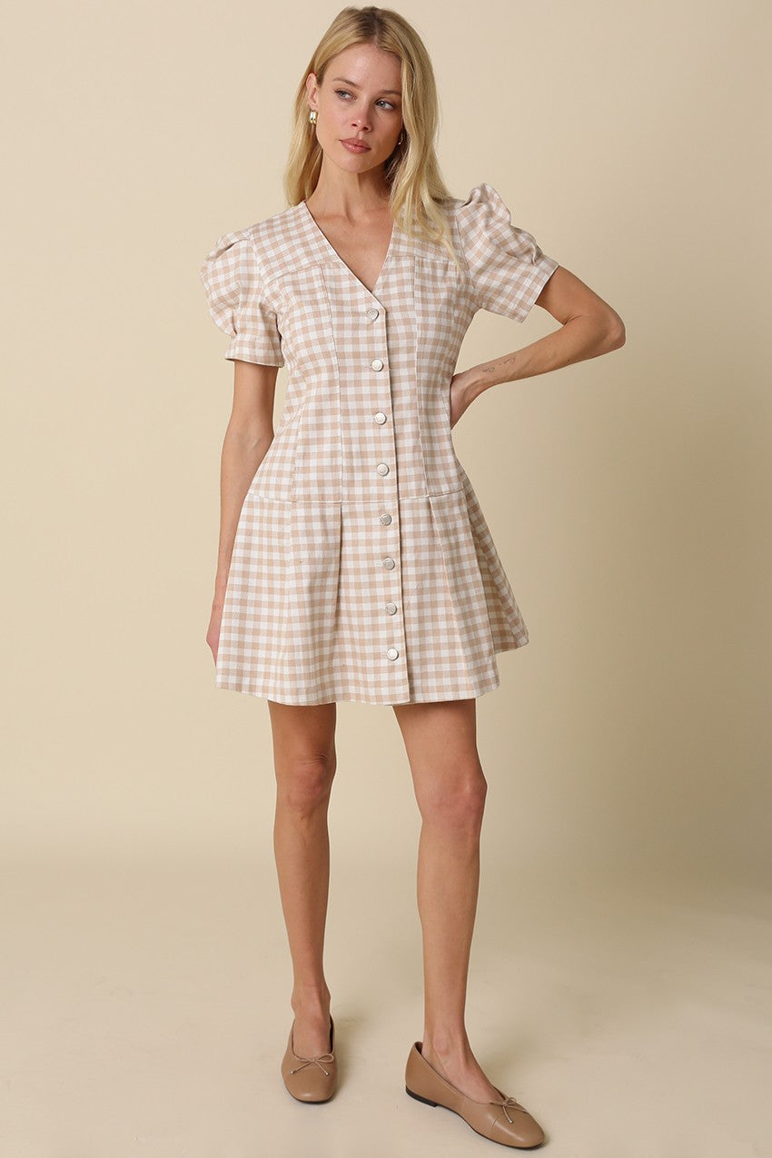 Serena Gingham Puff-sleeve Dress