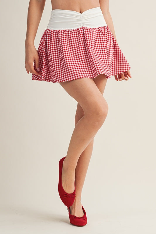 Kyla Gingham Ruched Waistband Skort