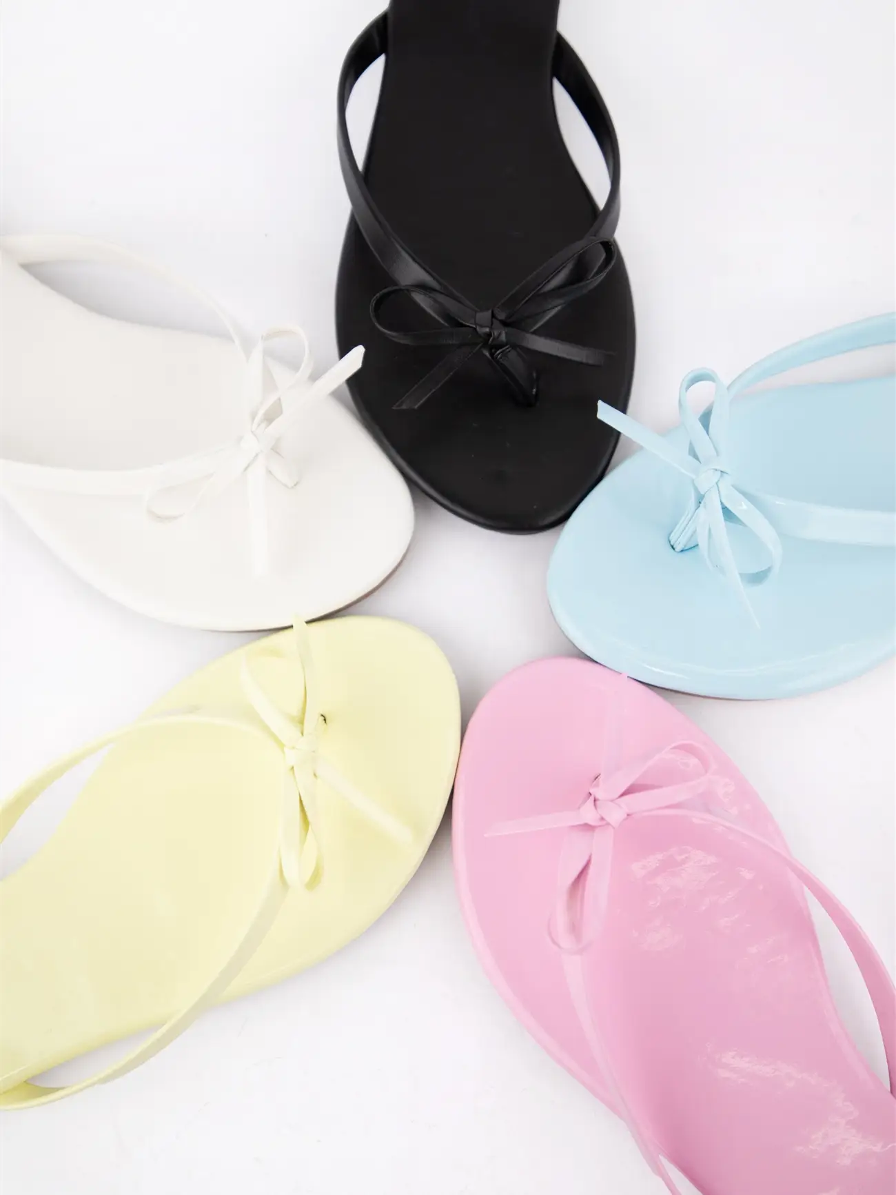 Thin Strap Bow Detail Thong Flat Sandals Pink
