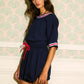 Becka Navy Ribbon Romper