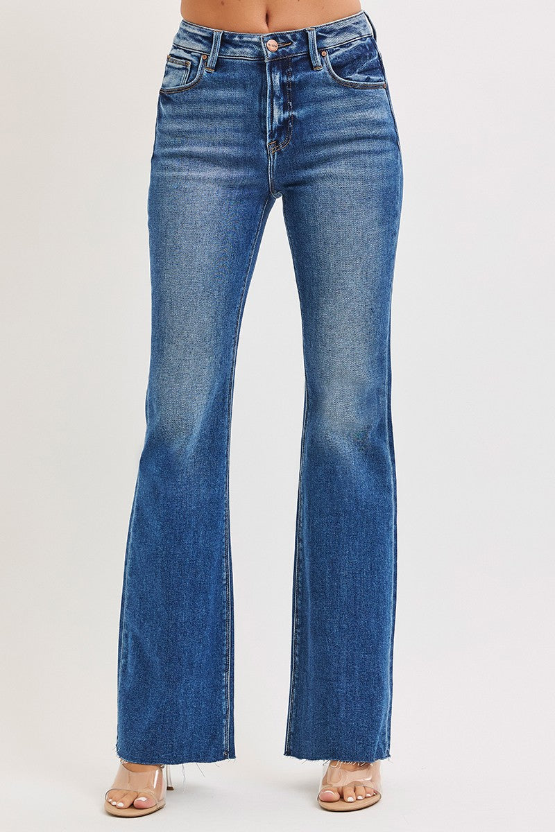 Risen High Rise Flare Jeans With Raw Cut Hem