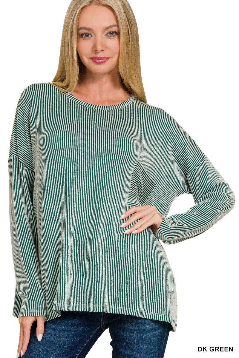 Ribbed Long Sleeve Top Green