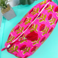Quilted Makeup Bag | Cosmetic Toiletry Bag | Hot Pink Floral