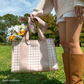 Special Edition Jelly Tote w/ Phone Pouch Latte Gingham Bow
