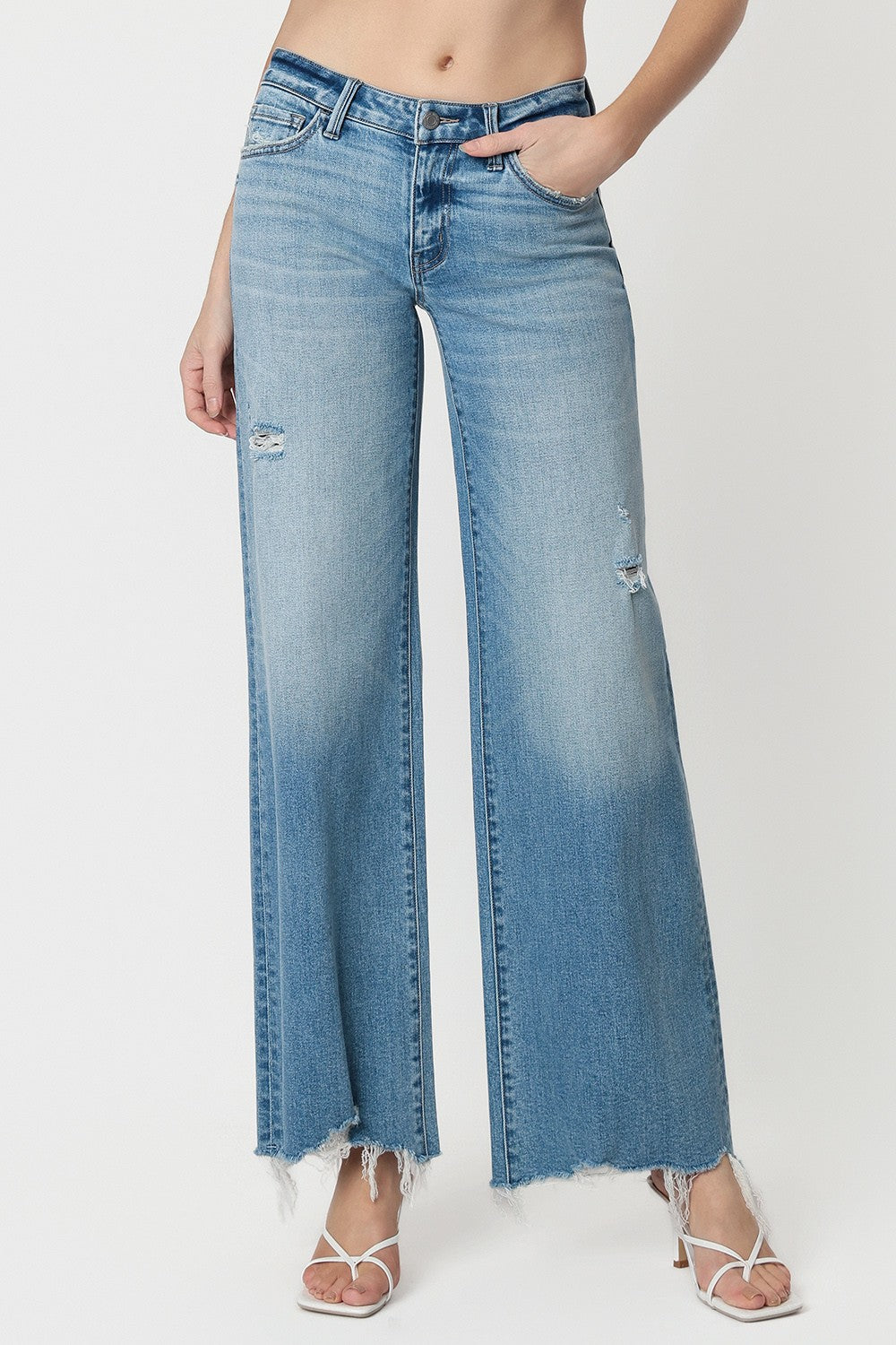 Vervet Low Rise Tinted Medium Wash Wide Flare Jeans