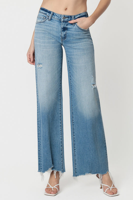 Vervet Low Rise Tinted Medium Wash Wide Flare Jeans