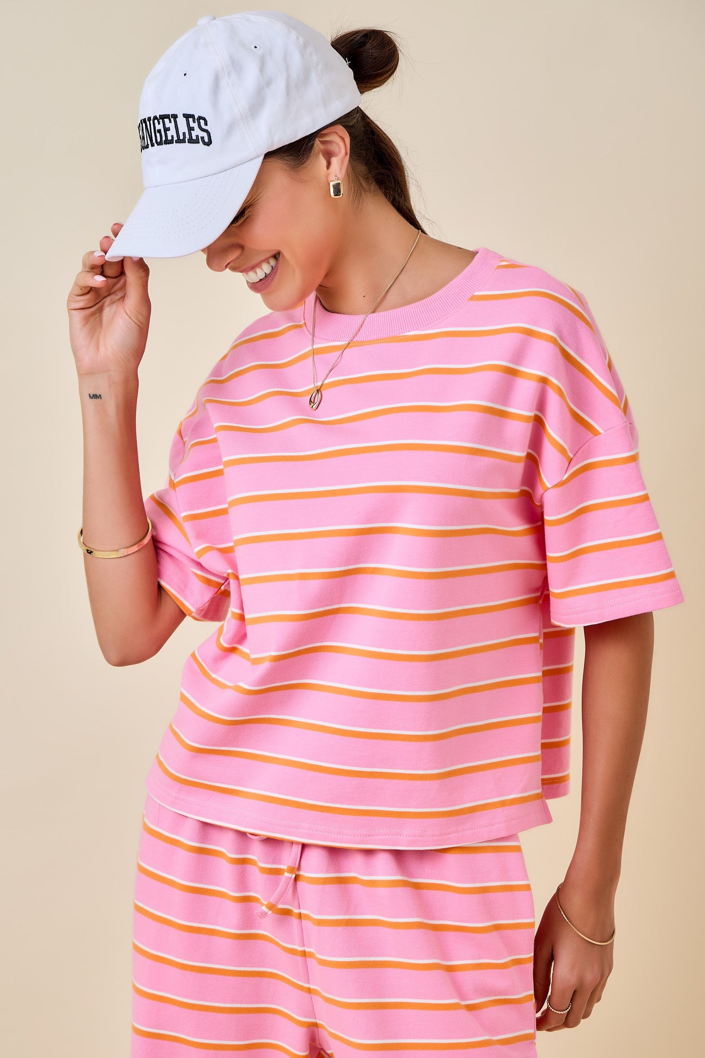 Dylan Striped Set Top Pink