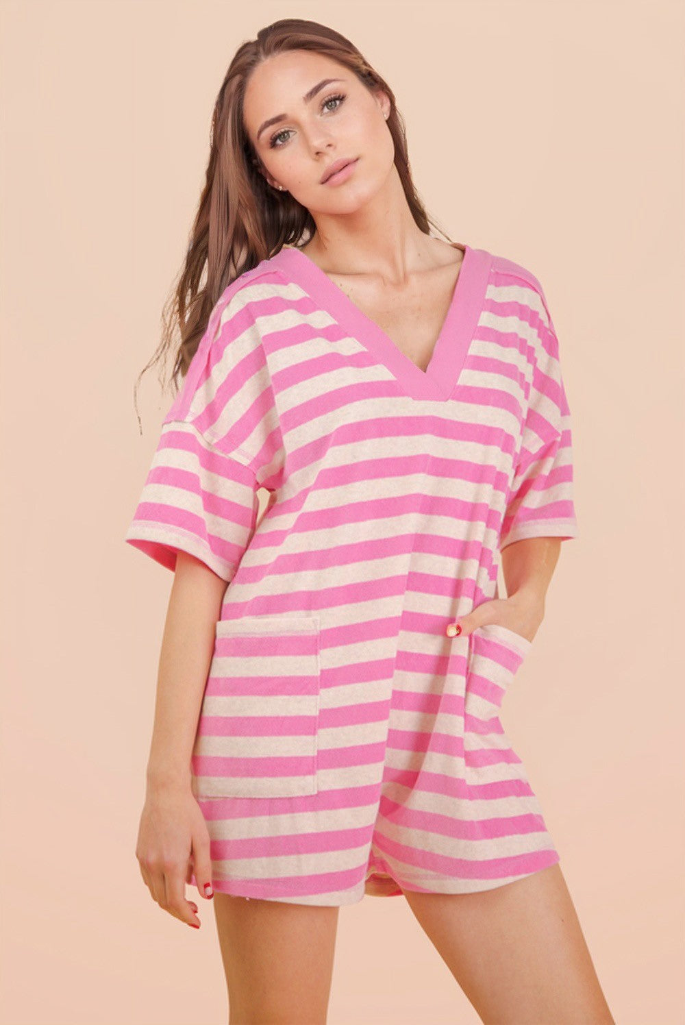 Juliette Pink Striped Romper