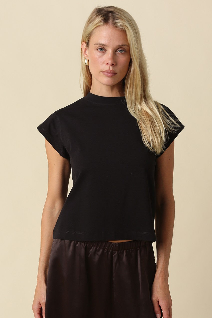 Valerie Cap Sleeve Crop Tee Black