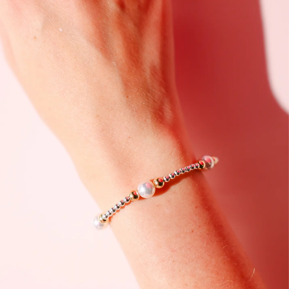 Serena Pearl Bracelet in Silver with Gold Standard 6.75 inch