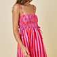 Damon Striped Smocked Mini Dress Pink