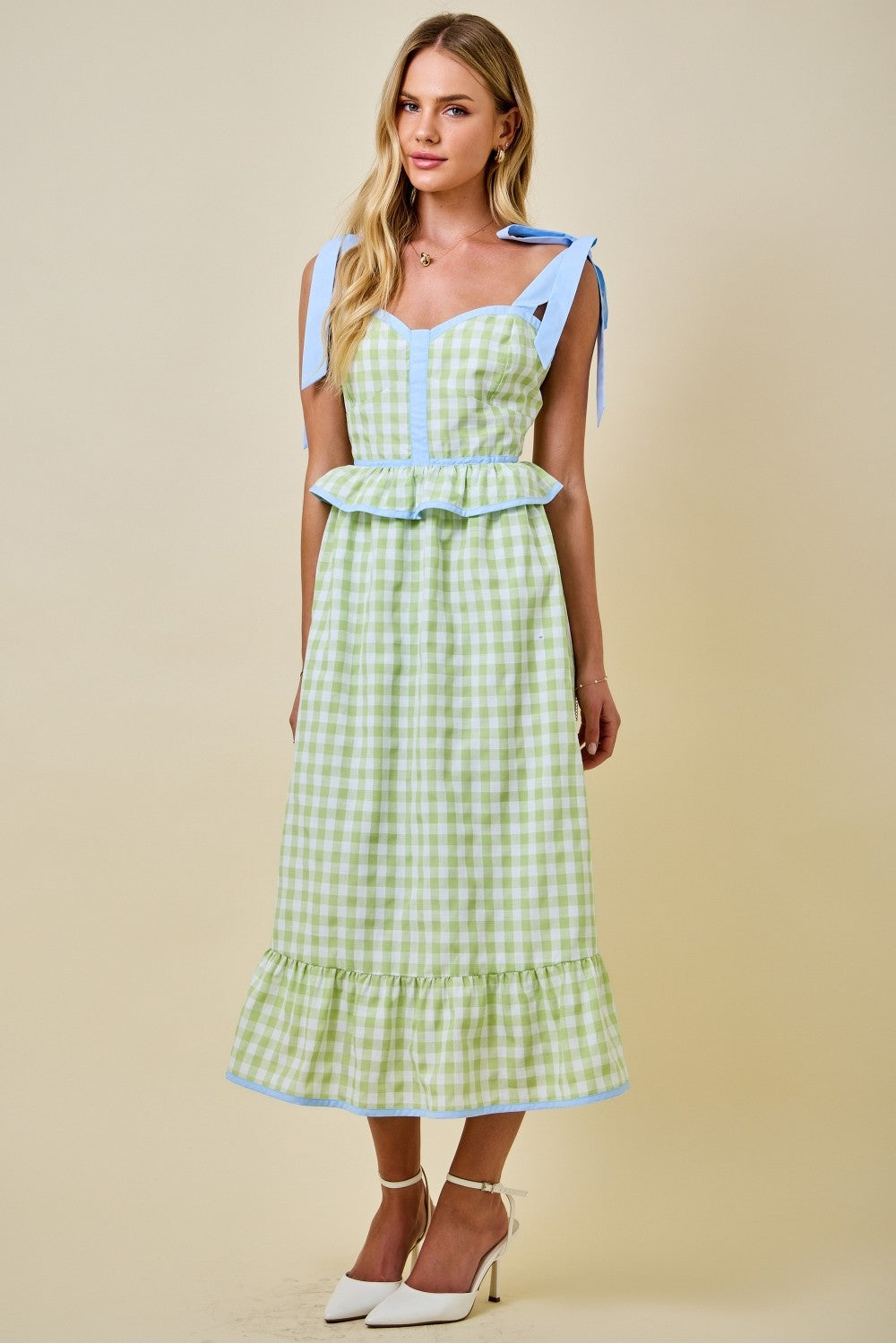Darla Sweetheart Gingham Corset Midi Dress