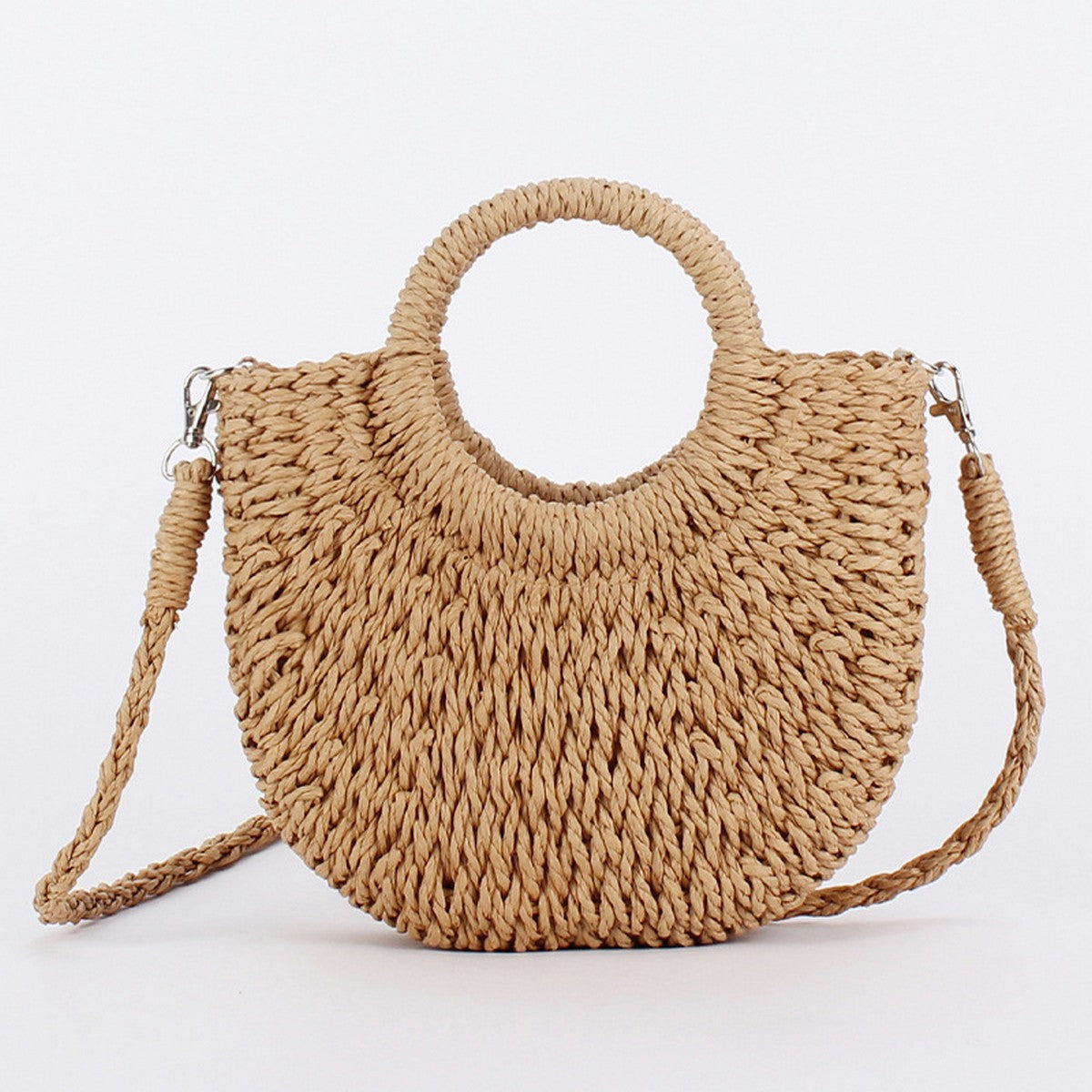 Solid Color Semi-Circle Handmade Straw BAG