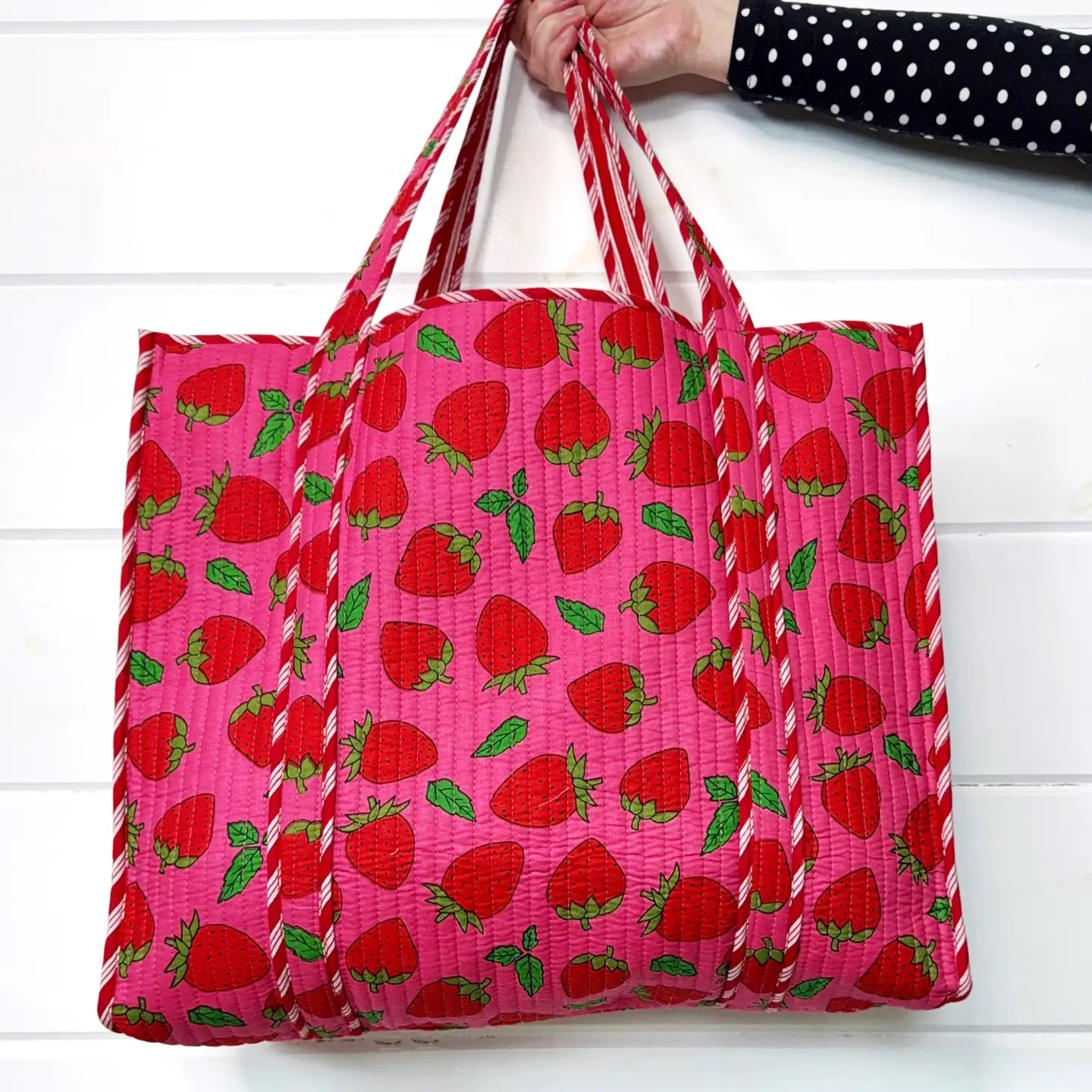 Pink Strawberry Bag Quilted Tote
