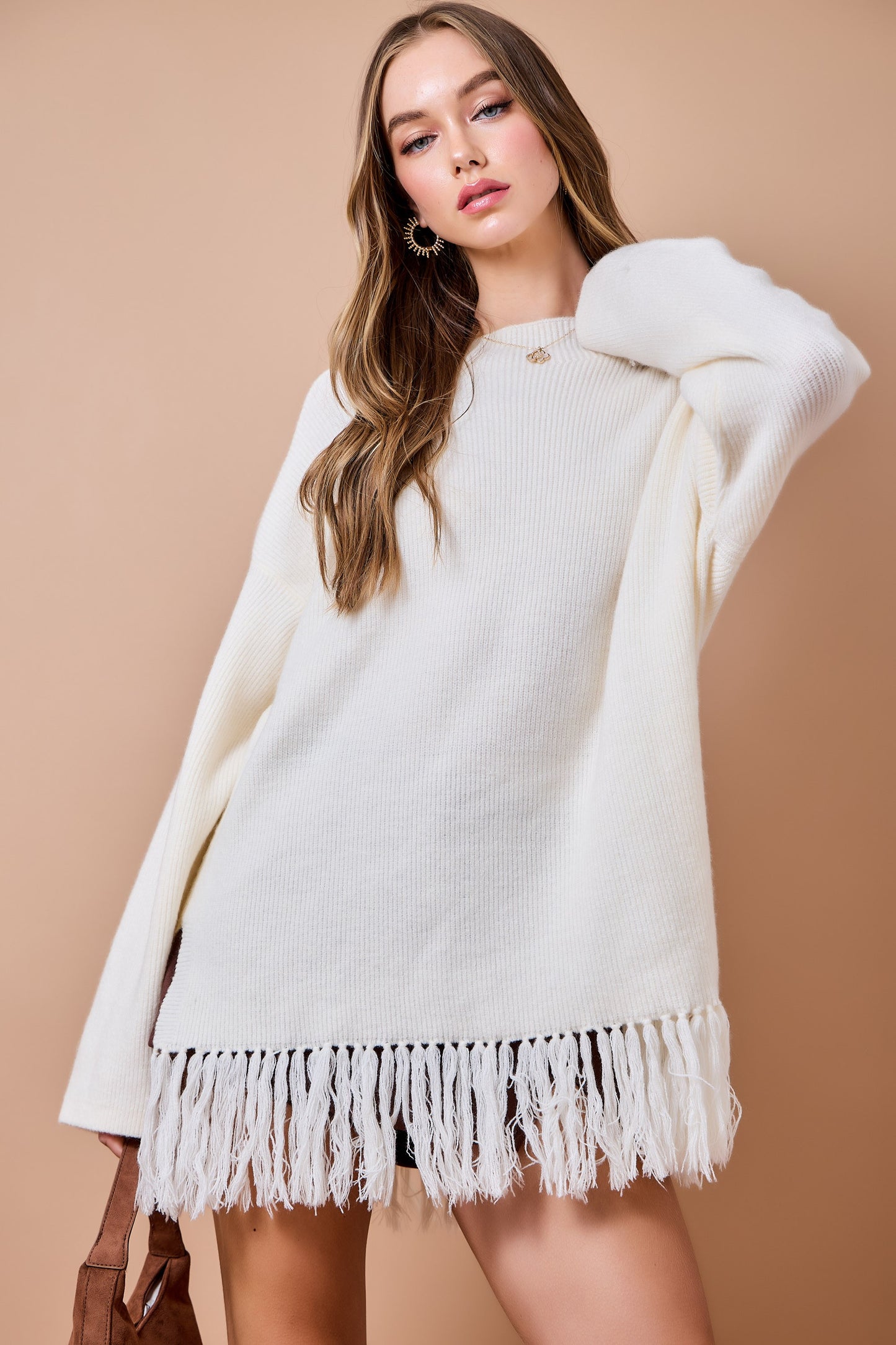 Dua Ivory Fringe Sweater