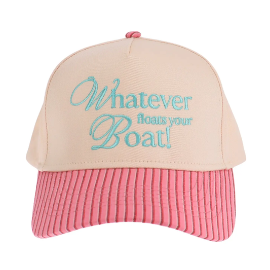 Whatever Floats Your Boat Embroidered Trucker Hat Pink and Mint