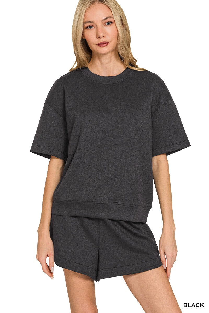 Scuba Short Sleeve Top & Shorts Set Black