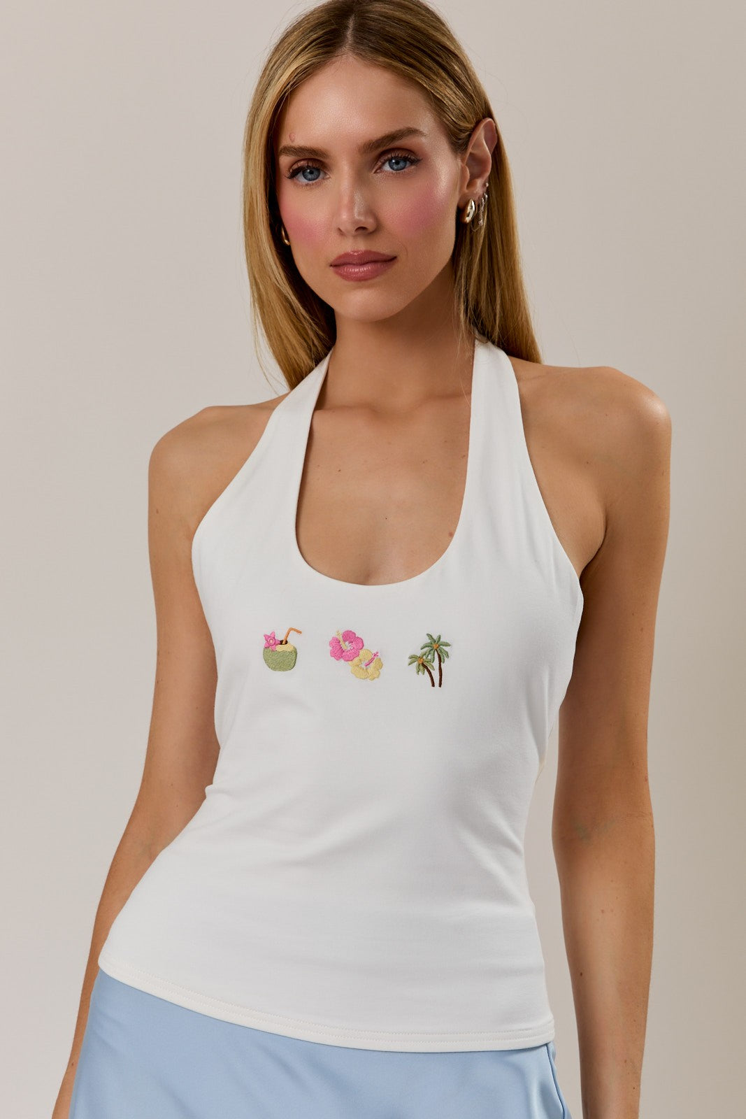 Sarah Aloha White Halter Top