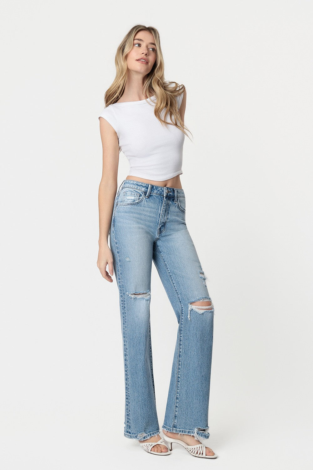Vervet Super High Rise Distressed Vintage Flare Jeans