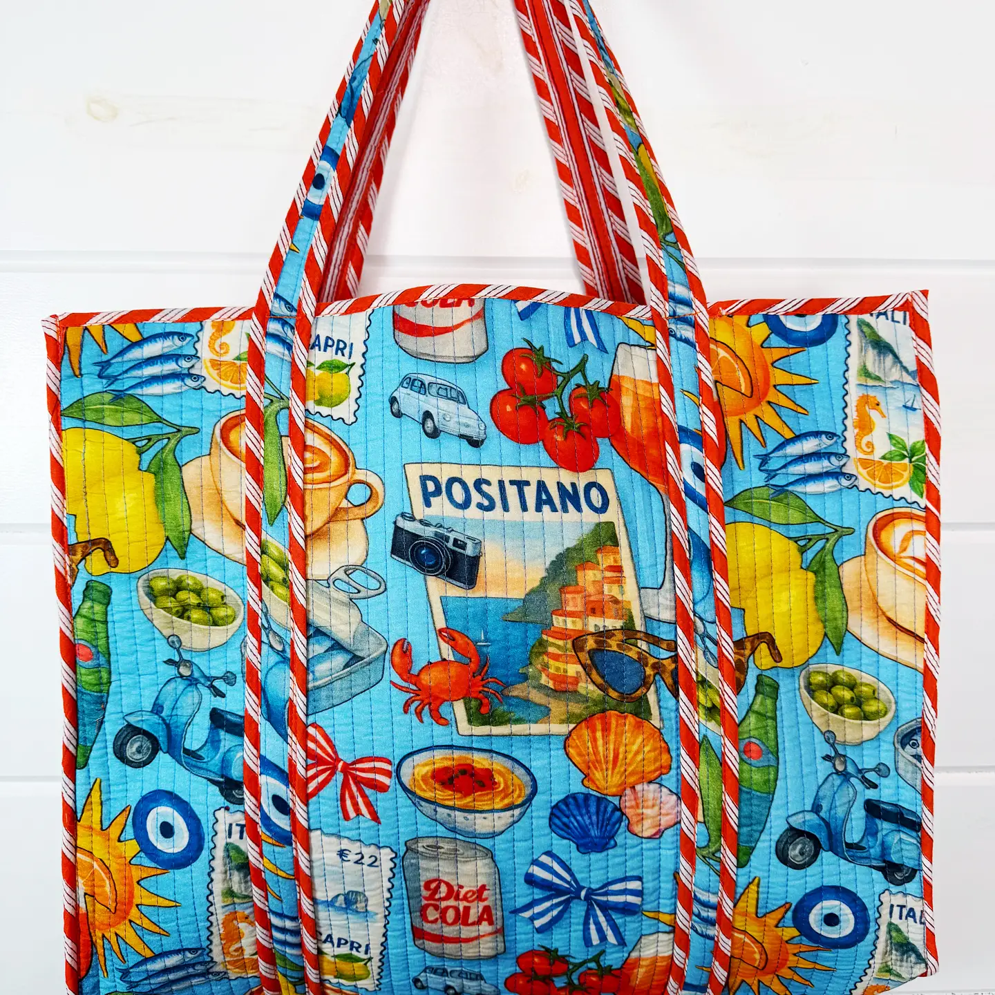 Blue Italian Getaway Quilted Tote