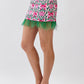 Floral Print Feather Trim Mini Skirt