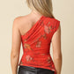 Bea Floral One-shoulder Mesh Top
