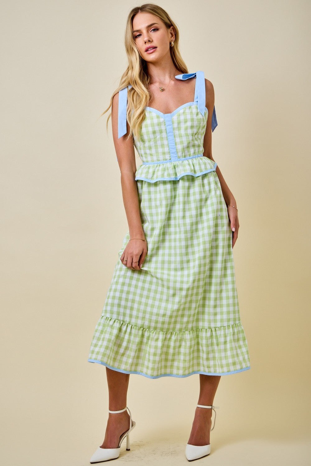 Darla Sweetheart Gingham Corset Midi Dress