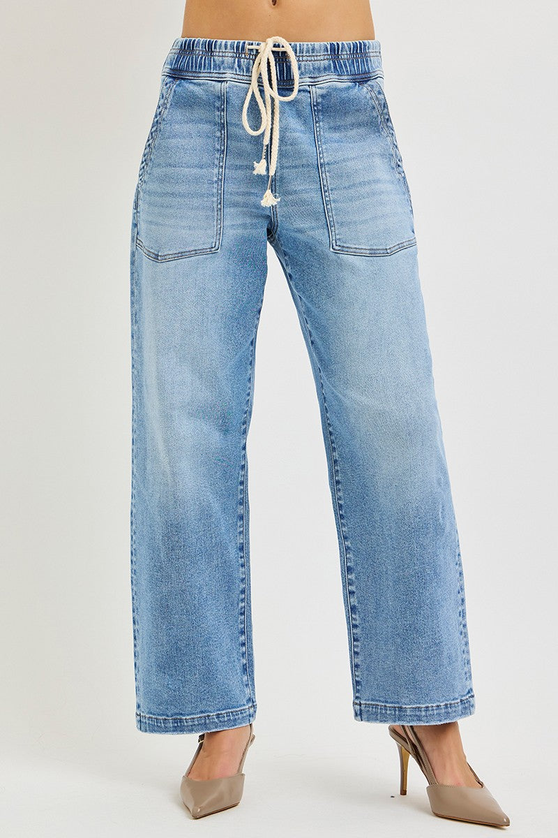 Risen Drawstring Medium Wash Denim