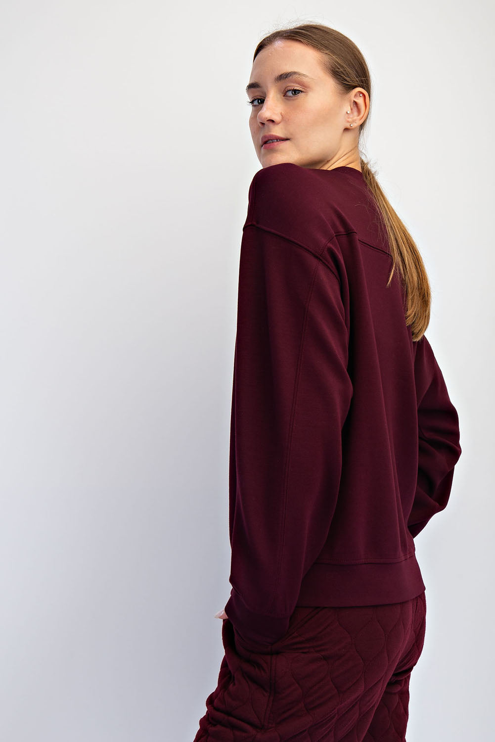 Mock Neck Cherry Pullover