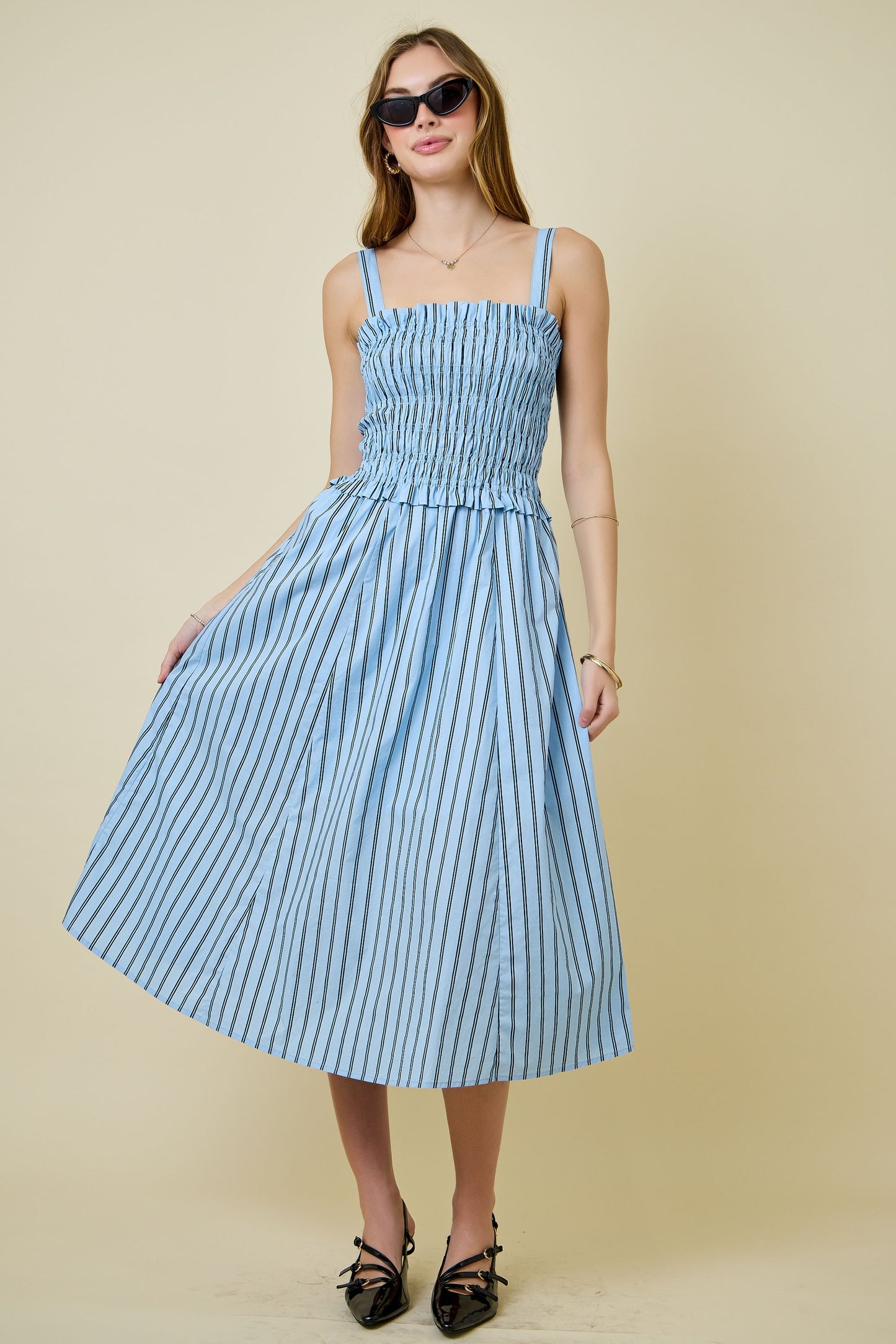 Dina Blue Striped Midi Dress