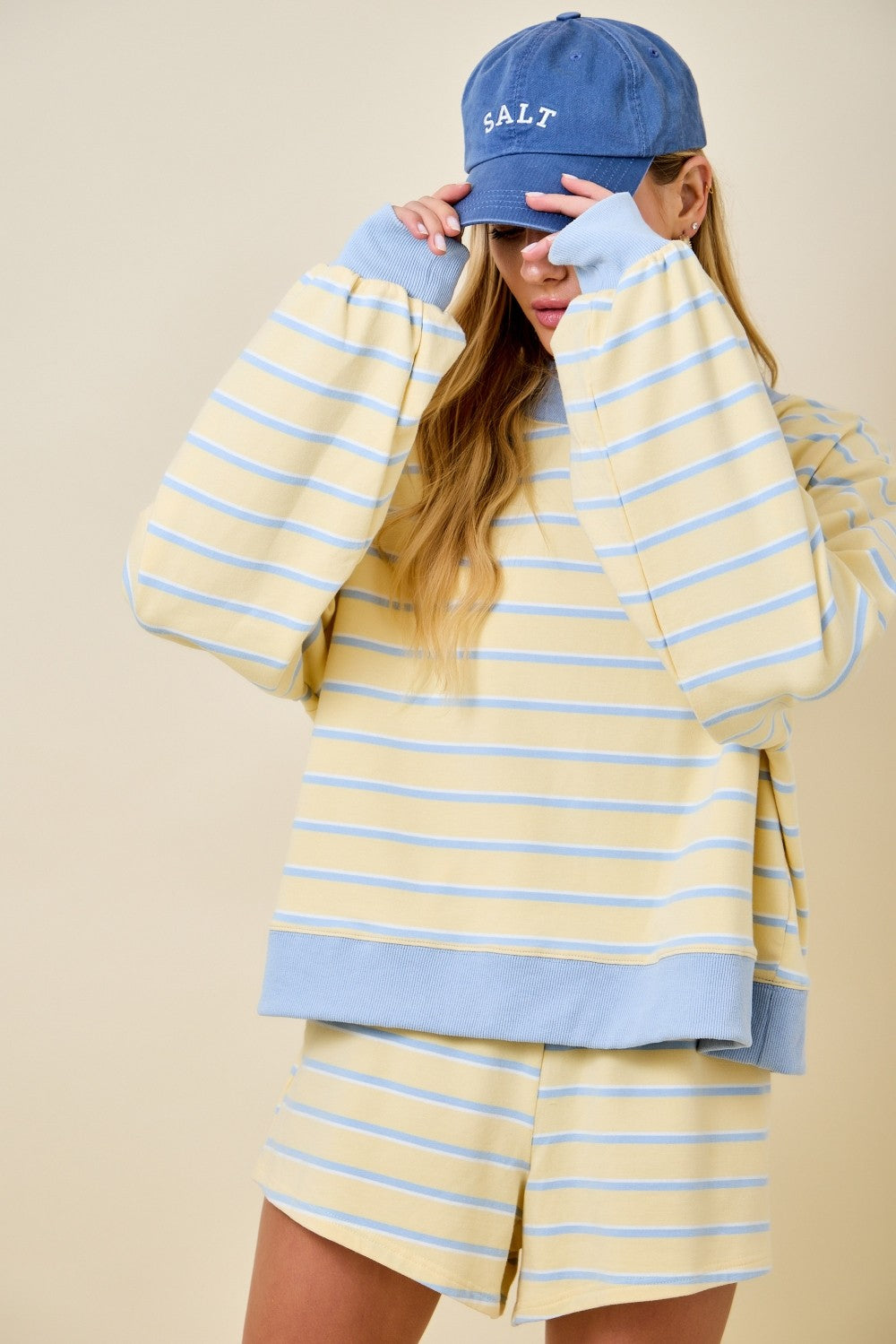 Dex Striped Mockneck Set Top Yellow