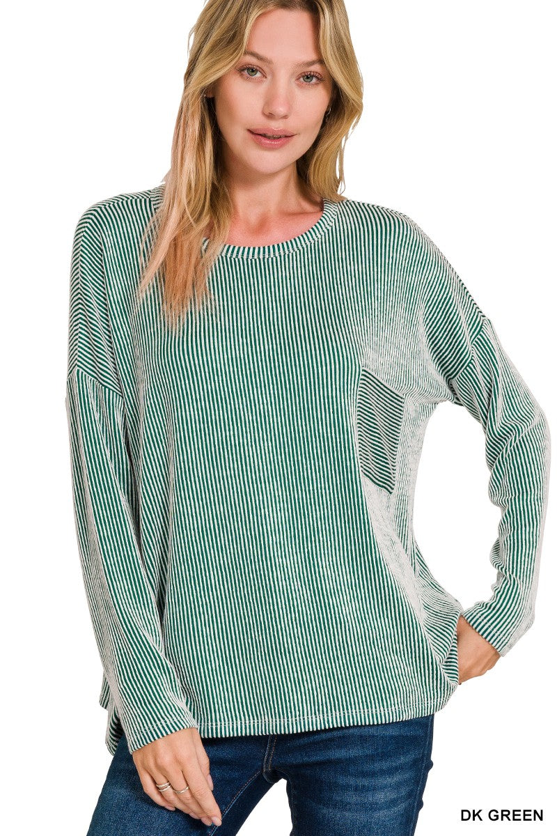 Ribbed Long Sleeve Top Green